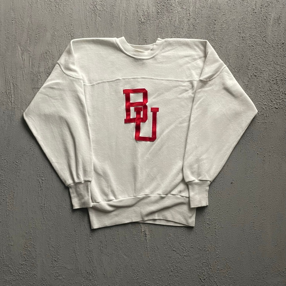 Vintage BU Sweatshirt Unisex Medium White 80s university Champion